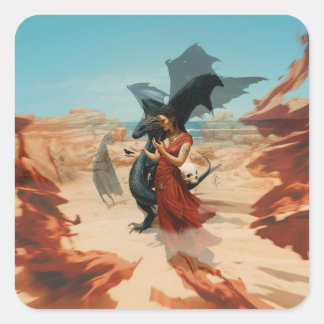 Abstrakt Dragon Skull Occult Mörk Witchy AI Art Fyrkantigt Klistermärke