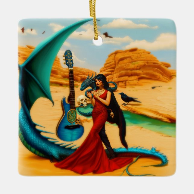 Abstrakt Dragon Skull Occult Mörk Witchy AI Art Julgransprydnad Keramik (Framsida)