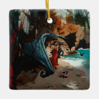 Abstrakt Dragon Skull Occult Mörk Witchy AI Art Julgransprydnad Keramik