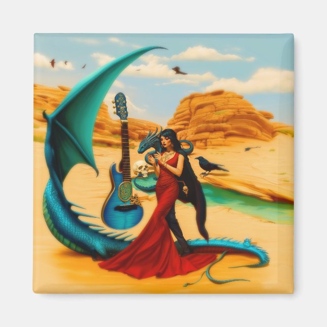 Abstrakt Dragon Skull Occult Mörk Witchy AI Art Magnet (Framsidan)