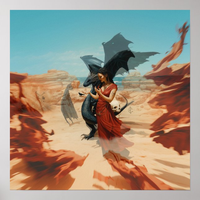 Abstrakt Dragon Skull Witchy AI Art Matte Value Poster (Framsidan)