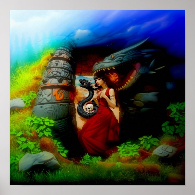 Abstrakt Dragon Skull Witchy AI Art Matte Value Poster (Framsidan)