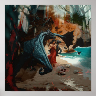 Abstrakt Dragon Skull Witchy AI Art Matte Value Poster