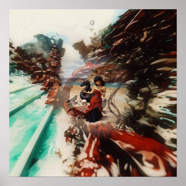 Abstrakt Dragon Skull Witchy AI Art Matte Value Poster (Framsidan)