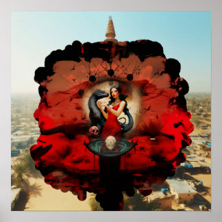 Abstrakt Dragon Skull Witchy AI Art Matte Value Poster