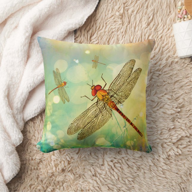 Abstrakt Dragonflies i Garden Dekorativ kudde (Filt)