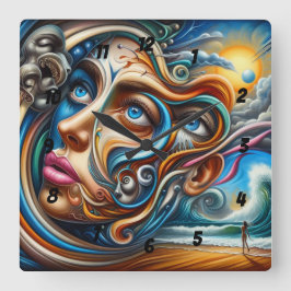 Abstrakt Dreamscape Ocean Serenity & Cosmic Fyrkantig Klocka