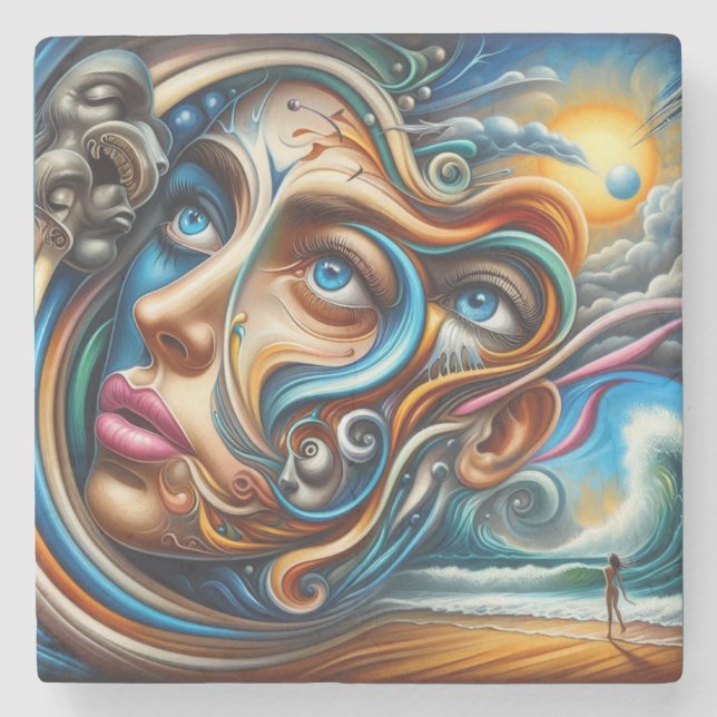 Abstrakt Dreamscape Ocean Serenity & Cosmic  Stenunderlägg (Framsidan)