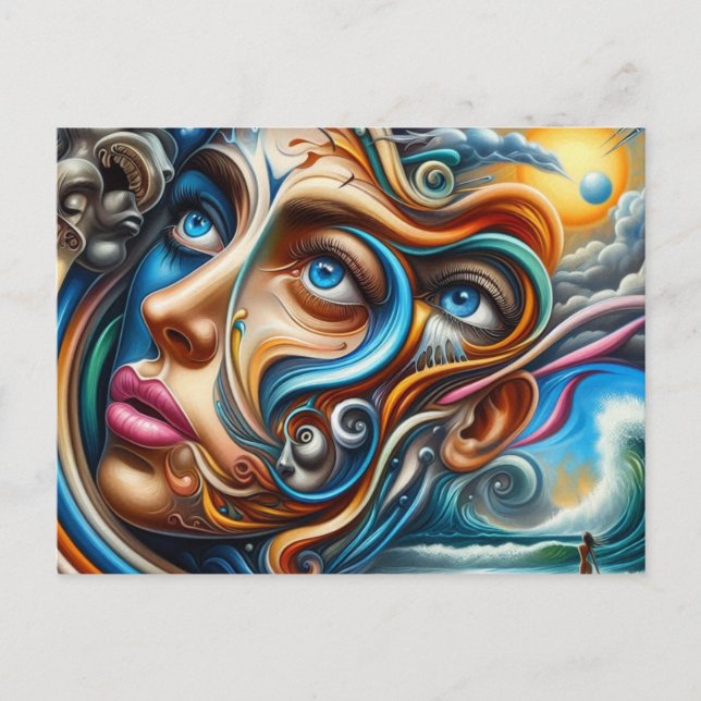 Abstrakt Dreamscape Ocean Serenity & Cosmic  Vykort (Framsida)