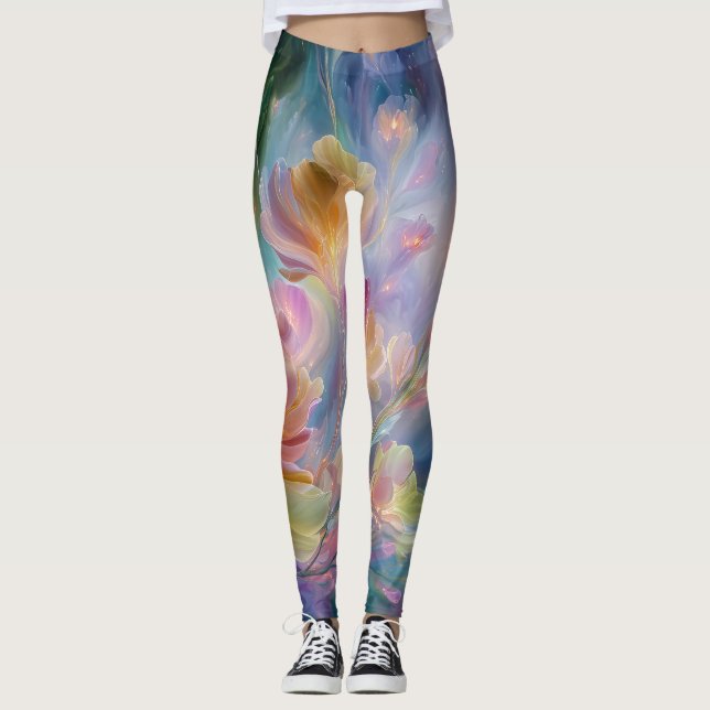 Abstrakt drömlig blomsterträdgård leggings (Framsida)
