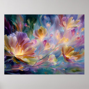 Abstrakt drömmig blomsterträdgård poster