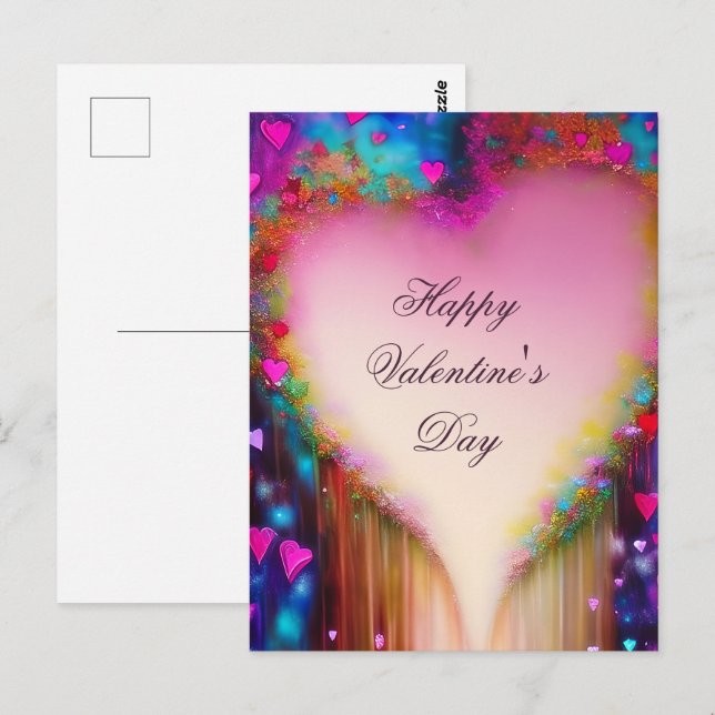 Abstrakt droppande blomhjärtvalentin vykort (Fram/baksida)