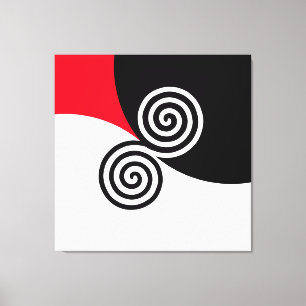 Abstrakt dubbelspiral på svart, röd och vit canvastryck