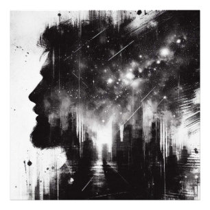 Abstrakt Dubbla Exponering Porträtt med Starry Him Fototryck
