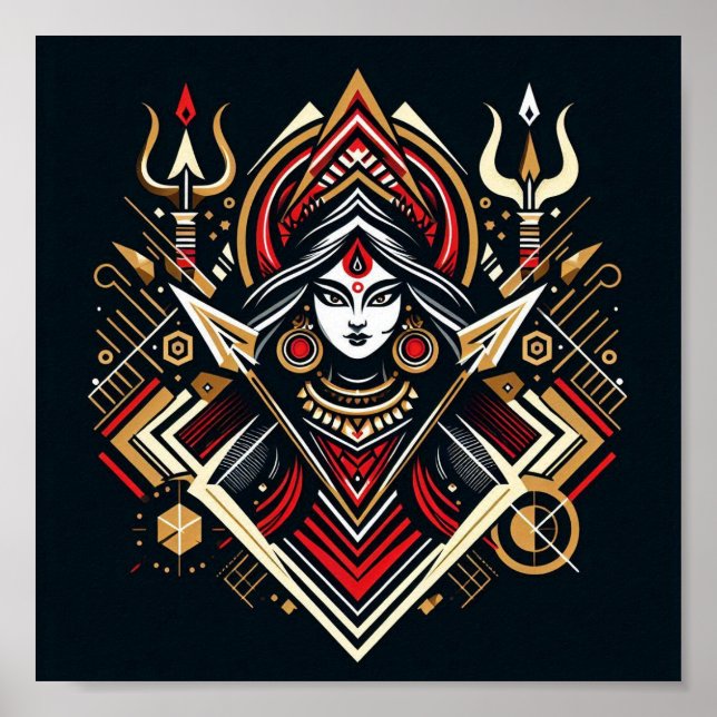 Abstrakt Durga - gudomlig makt i Färg Poster (Framsidan)