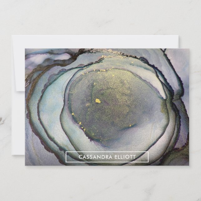 Abstrakt Dusty Blue & Guld Alcohol Bläck Liquid Ar Tack Kort (Framsida)