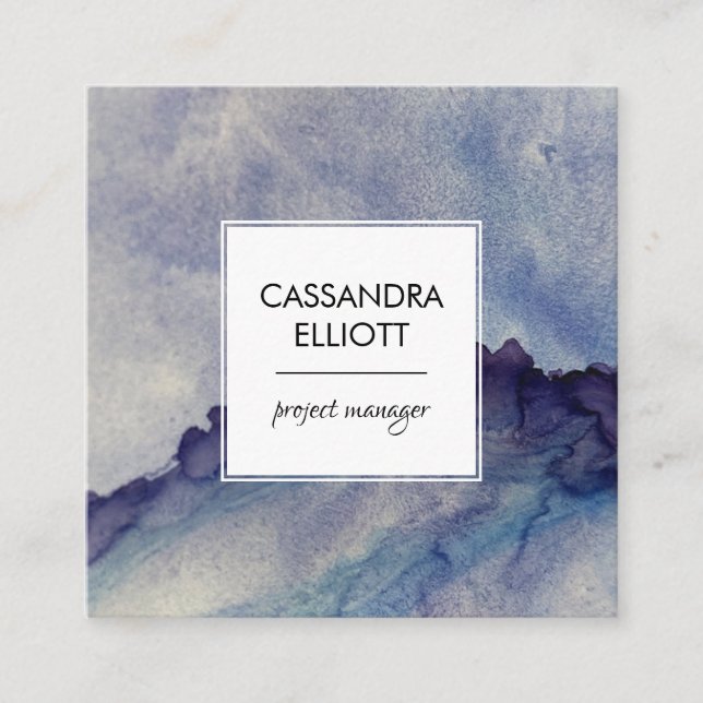 Abstrakt Dusty Blue Lila Alcohol Bläck Liquid Art Fyrkantigt Visitkort (Framsida)