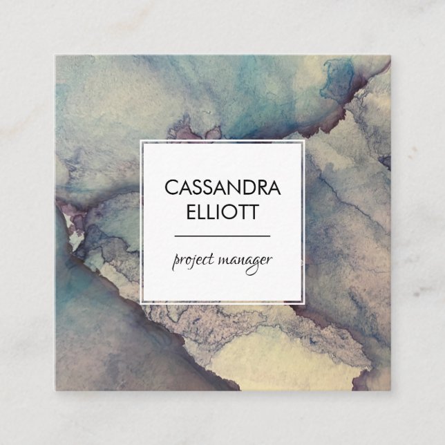 Abstrakt Dusty Blue Lila Alcohol Bläck Liquid Art Fyrkantigt Visitkort (Framsida)