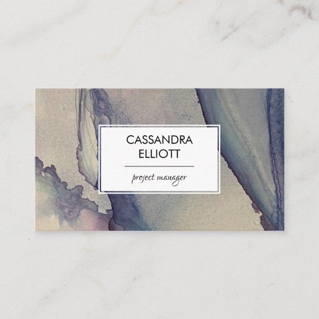 Abstrakt Dusty Blue Lila Alcohol Bläck Liquid Art Visitkort (Framsida)