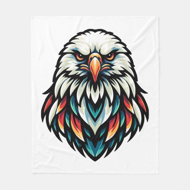 Abstrakt Eagle Porträtt i Vivid Hues Fleecefilt (Framsidan)
