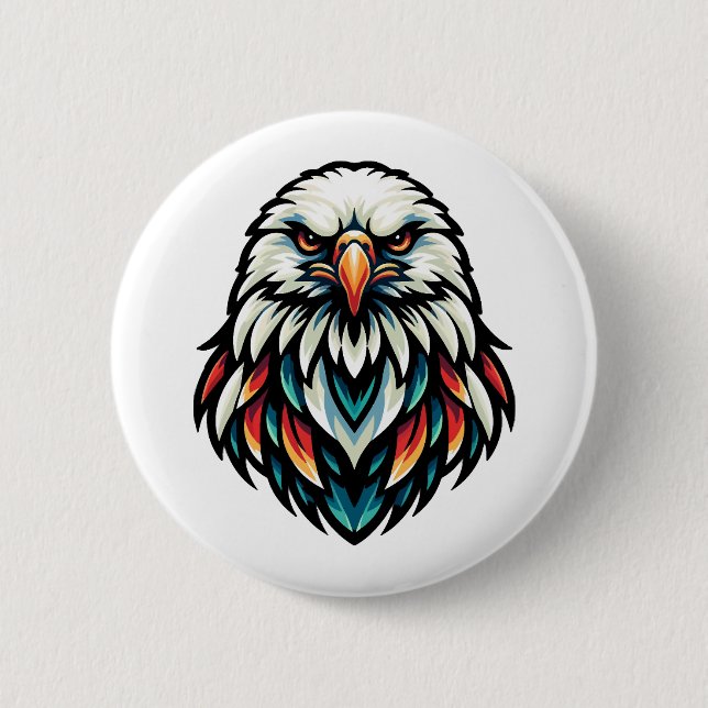 Abstrakt Eagle Porträtt i Vivid Hues Knapp (Framsida)