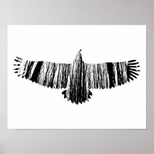 Abstrakt Eagle Träd Silhouettes Nature Animal Art Poster