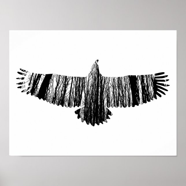 Abstrakt Eagle Träd Silhouettes Nature Animal Art Poster (Framsidan)