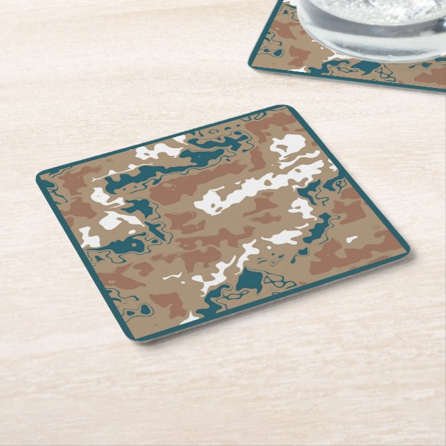 Abstrakt Earth Camouflage Brown Underlägg Papper Kvadrat (Vinklad)