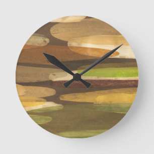 Abstrakt Earth Tone Landskap Rund Klocka