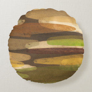 Abstrakt Earth Tone Landskap Rund Kudde