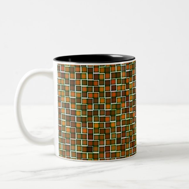 Abstrakt Earth Tone Mosaic Squares Mönster Två-Tonad Mugg (Vänster)