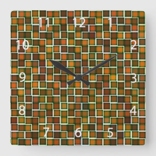 Abstrakt Earth Tone Squares Mönster Fyrkantig Klocka