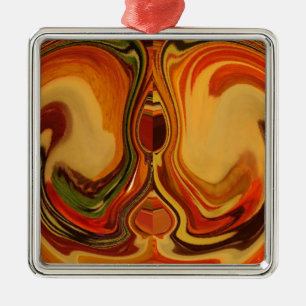 Abstrakt Earth Tone Swirl Art-utskrift Julgransprydnad Metall
