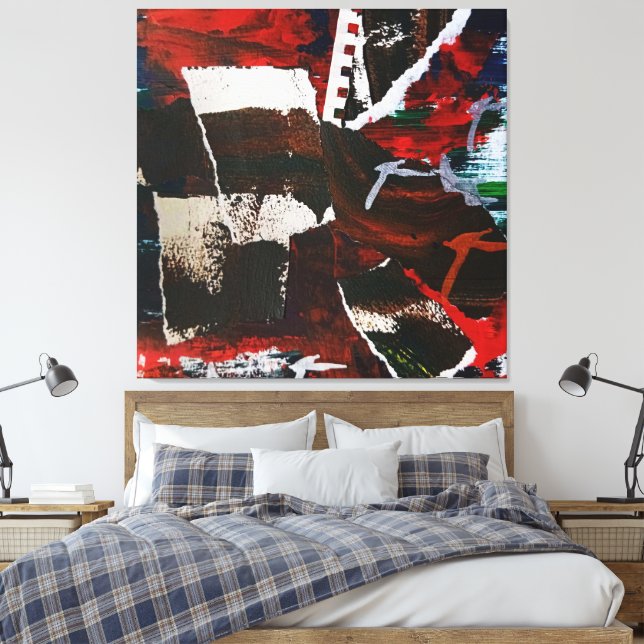 Abstrakt Earth Tones Collage with Red Accents Art Canvastryck (Insitu (sovrum))