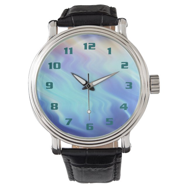 Abstrakt Electric Blue Storm Colorful förfallodatu Armbandsur (Framsida)