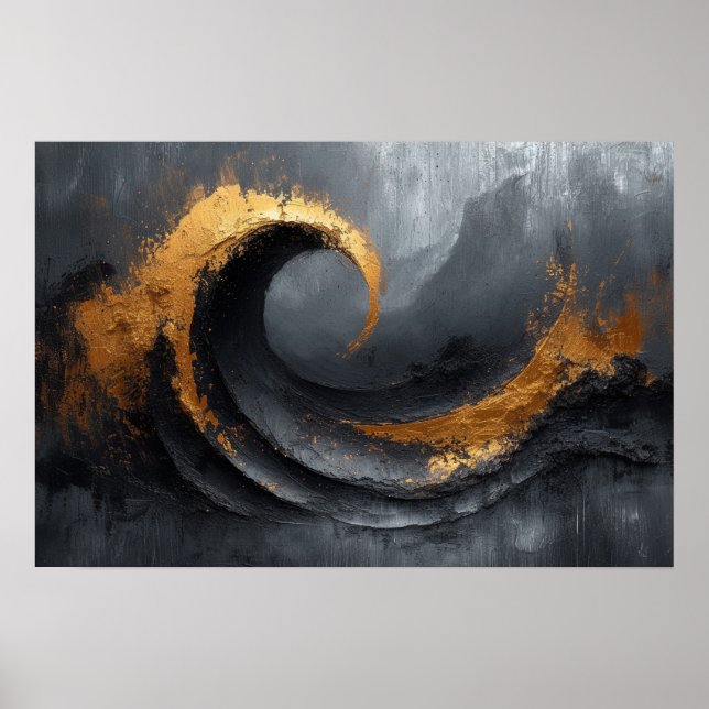 Abstrakt Elegance: Black, Guld och Grått Art Poster (Framsidan)