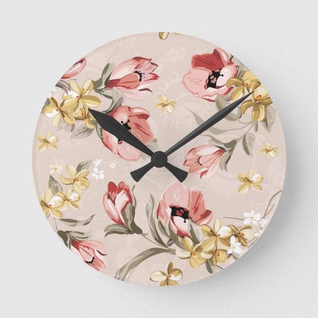 Abstrakt Elegance blommönster 3 Rund Klocka (Framsida)