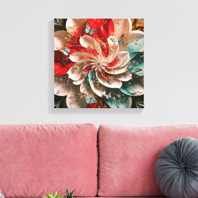 Abstrakt Elegance: Enigmatic Women in Poppy Hues Canvastryck (Insitu (Vardagsrum))