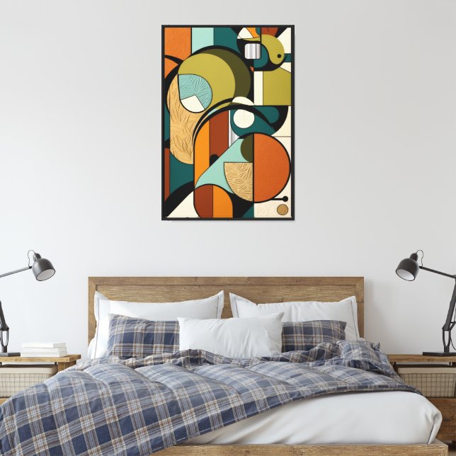 Abstrakt Elegance | Retro Olive-design Canvastryck (Insitu (sovrum))