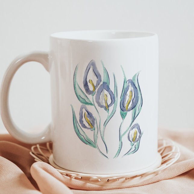 Abstrakt Elegance: Watercolor Lila Calla Lilies Kaffemugg (Skapare uppladdad)