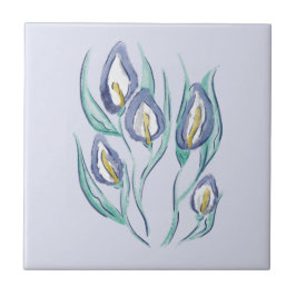 Abstrakt Elegance: Watercolor Lila Calla Lilies Kakelplatta