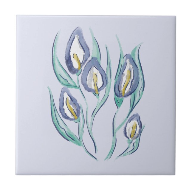 Abstrakt Elegance: Watercolor Lila Calla Lilies Kakelplatta (Framsidan)