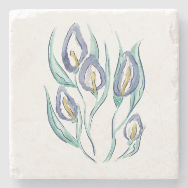 Abstrakt Elegance: Watercolor Lila Calla Lilies Stenunderlägg (Framsidan)