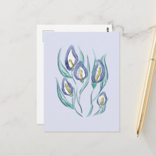 Abstrakt elegans: Akvarell Lila Calla Liljor Vykort