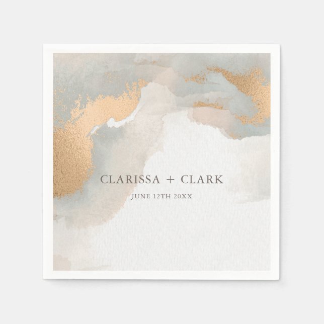 Abstrakt Elegant Guld Akvarell Målerisk Bröllop Pappersservett (Framsidan)