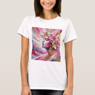 Abstrakt Elegant kvinnans ansikte pinkar löv T Shirt