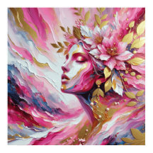 Abstrakt elegant kvinnoansikte rosa blad affisch