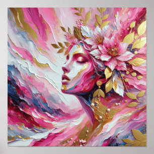 Abstrakt elegant kvinnoansikte rosa blad affisch