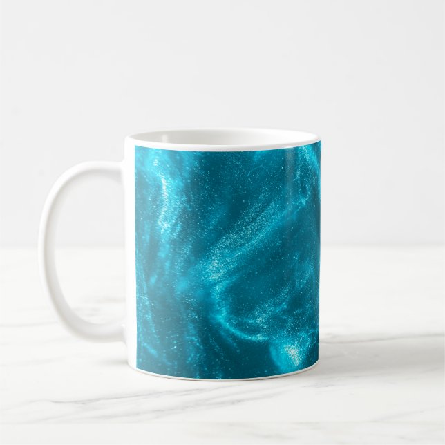 Abstrakt elegant mint blue glitter kaffemugg (Vänster)