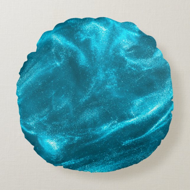 Abstrakt elegant mint blue glitter rund kudde (Framsidan)